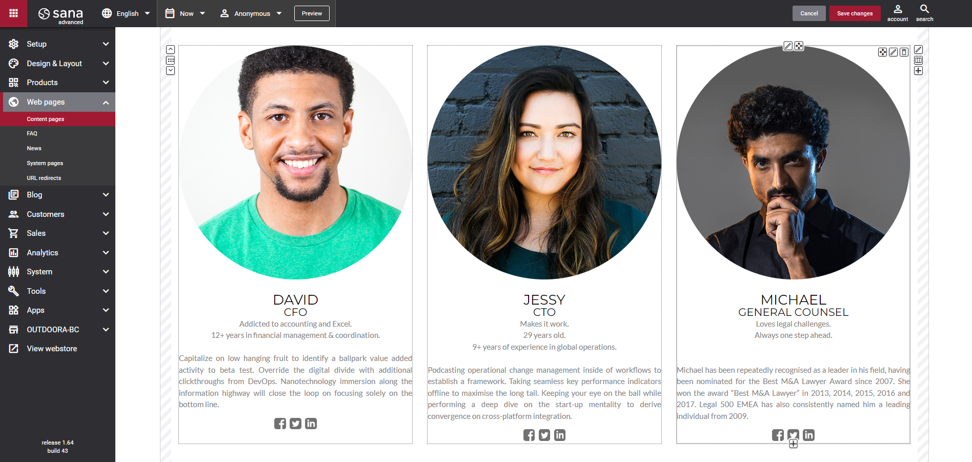 screenshot of Sana Commerce